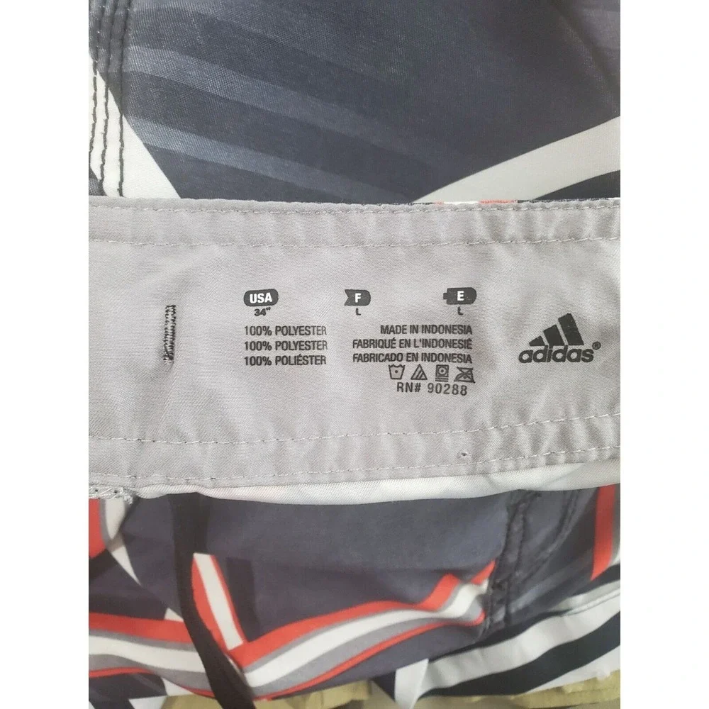 Adidas‎ Board Shorts Mens 34 Grey Red White Swim Summer Casual Bottoms